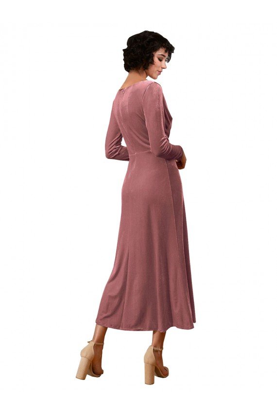 Affordable Long Sleeve Velvet Faux Wrap Midi Length Bridesmaid Dress / Prom Dress