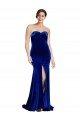 Affordable Strapless Ruched Formal Velvet Bridesmaid Dress / Prom Dress with Sweep Train and Front Slit