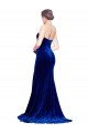 Affordable Strapless Ruched Formal Velvet Bridesmaid Dress / Prom Dress with Sweep Train and Front Slit
