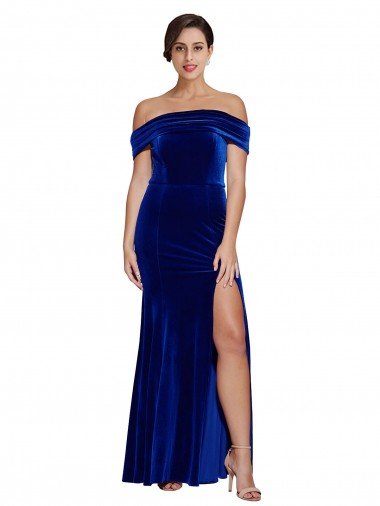 Affordable Full Length Long Formal Velvet Bridesmaid Dress / Prom Dress with Side Split