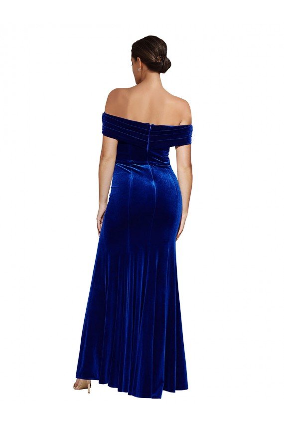Affordable Full Length Long Formal Velvet Bridesmaid Dress / Prom Dress with Side Split