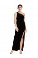 Affordable One Shoulder Long Formal Velvet Bridesmaid Dress / Prom Dress with Side Split and Shoulder Tie