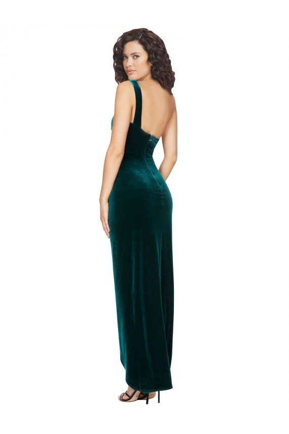 Affordable One Shoulder Velvet Front Wrap Bridesmaid Dress / Prom Dress 