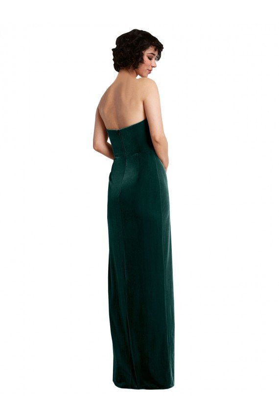 Affordable Scooped Strapless Long Formal Velvet Bridesmaid Dress / Prom Dress with Daring Side Slit